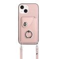 For iPhone 15 Plus Organ Card Bag Ring Holder Phone Case with Long Lanyard(Pink)