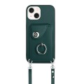 For iPhone 14 Plus Organ Card Bag Ring Holder Phone Case with Long Lanyard(Green)