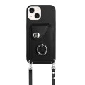 For iPhone 14 Plus Organ Card Bag Ring Holder Phone Case with Long Lanyard(Black)