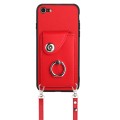 For iPhone SE 2022 / 2020 / 8 / 7 Organ Card Bag Ring Holder Phone Case with Long Lanyard(Red)