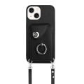 For iPhone 13 mini Organ Card Bag Ring Holder Phone Case with Long Lanyard(Black)