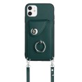 For iPhone 12 Organ Card Bag Ring Holder Phone Case with Long Lanyard(Green)