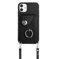 For iPhone 12 Organ Card Bag Ring Holder Phone Case with Long Lanyard(Black)