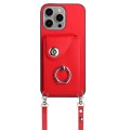 For iPhone 12 Pro Max Organ Card Bag Ring Holder Phone Case with Long Lanyard(Red)