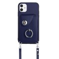 For iPhone 12 mini Organ Card Bag Ring Holder Phone Case with Long Lanyard(Blue)
