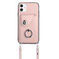For iPhone 12 mini Organ Card Bag Ring Holder Phone Case with Long Lanyard(Pink)