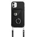 For iPhone 12 mini Organ Card Bag Ring Holder Phone Case with Long Lanyard(Black)
