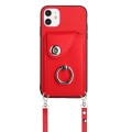 For iPhone 12 mini Organ Card Bag Ring Holder Phone Case with Long Lanyard(Red)