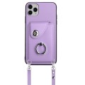 For iPhone 11 Pro Max Organ Card Bag Ring Holder Phone Case with Long Lanyard(Purple)