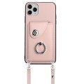 For iPhone 11 Pro Max Organ Card Bag Ring Holder Phone Case with Long Lanyard(Pink)
