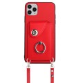 For iPhone 11 Pro Max Organ Card Bag Ring Holder Phone Case with Long Lanyard(Red)