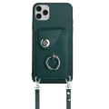 For iPhone 11 Pro Organ Card Bag Ring Holder Phone Case with Long Lanyard(Green)