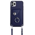 For iPhone 11 Pro Organ Card Bag Ring Holder Phone Case with Long Lanyard(Blue)