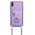 For iPhone X / XS Organ Card Bag Ring Holder Phone Case with Long Lanyard(Purple)