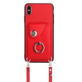 For iPhone X / XS Organ Card Bag Ring Holder Phone Case with Long Lanyard(Red)