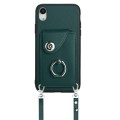 For iPhone XR Organ Card Bag Ring Holder Phone Case with Long Lanyard(Green)