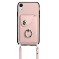For iPhone XR Organ Card Bag Ring Holder Phone Case with Long Lanyard(Pink)