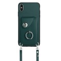 For iPhone XS Max Organ Card Bag Ring Holder Phone Case with Long Lanyard(Green)