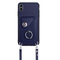 For iPhone XS Max Organ Card Bag Ring Holder Phone Case with Long Lanyard(Blue)