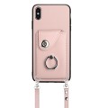For iPhone XS Max Organ Card Bag Ring Holder Phone Case with Long Lanyard(Pink)