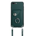 For iPhone 8 Plus / 7 Plus Organ Card Bag Ring Holder Phone Case with Long Lanyard(Green)