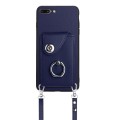 For iPhone 8 Plus / 7 Plus Organ Card Bag Ring Holder Phone Case with Long Lanyard(Blue)