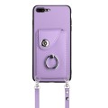 For iPhone 8 Plus / 7 Plus Organ Card Bag Ring Holder Phone Case with Long Lanyard(Purple)