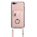 For iPhone 8 Plus / 7 Plus Organ Card Bag Ring Holder Phone Case with Long Lanyard(Pink)