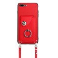 For iPhone 8 Plus / 7 Plus Organ Card Bag Ring Holder Phone Case with Long Lanyard(Red)