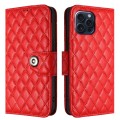 For iPhone 15 Pro Rhombic Texture Flip Leather Phone Case with Lanyard(Red)
