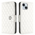 For iPhone 15 Plus Rhombic Texture Flip Leather Phone Case with Lanyard(White)