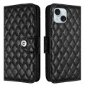 For iPhone 14 Plus Rhombic Texture Flip Leather Phone Case with Lanyard(Black)