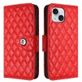 For iPhone 14 Rhombic Texture Flip Leather Phone Case with Lanyard(Red)