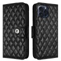 For iPhone 14 Pro Rhombic Texture Flip Leather Phone Case with Lanyard(Black)