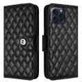 For iPhone 13 Pro Max Rhombic Texture Flip Leather Phone Case with Lanyard(Black)