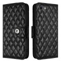 For iPhone SE 2022 / 2020 / 8 / 7 Rhombic Texture Flip Leather Phone Case with Lanyard(Black)