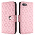 For iPhone SE 2022 / 2020 / 8 / 7 Rhombic Texture Flip Leather Phone Case with Lanyard(Pink)