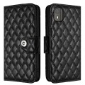 For Nokia C02 Rhombic Texture Flip Leather Phone Case with Lanyard(Black)