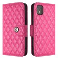 For Nokia C02 Rhombic Texture Flip Leather Phone Case with Lanyard(Rose Red)