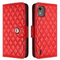 For Nokia C12 Rhombic Texture Flip Leather Phone Case with Lanyard(Red)