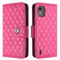 For Nokia C12 Rhombic Texture Flip Leather Phone Case with Lanyard(Rose Red)