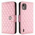 For Nokia C12 Rhombic Texture Flip Leather Phone Case with Lanyard(Pink)