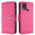 For Nokia C22 Rhombic Texture Flip Leather Phone Case with Lanyard(Rose Red)