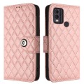 For Nokia C22 Rhombic Texture Flip Leather Phone Case with Lanyard(Coral Pink)