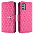 For Nokia G22 Rhombic Texture Flip Leather Phone Case with Lanyard(Rose Red)