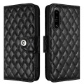 For Sony Xperia 1 IV Rhombic Texture Flip Leather Phone Case with Lanyard(Black)