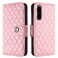 For Sony Xperia 1 IV Rhombic Texture Flip Leather Phone Case with Lanyard(Pink)