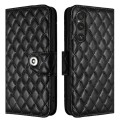 For Sony Xperia 1 V Rhombic Texture Flip Leather Phone Case with Lanyard(Black)