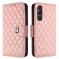 For Sony Xperia 1 V Rhombic Texture Flip Leather Phone Case with Lanyard(Coral Pink)