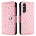 For Sony Xperia 1 V Rhombic Texture Flip Leather Phone Case with Lanyard(Pink)